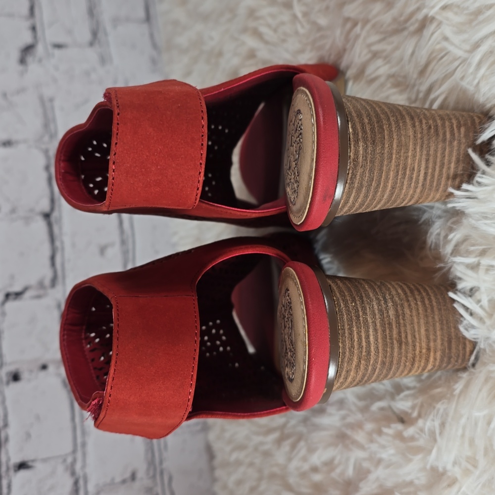 Vince Camuto "Dastana" Leather Rust Red Peep-Toe Sandals NWOT Size 9 - Picture 7 of 11